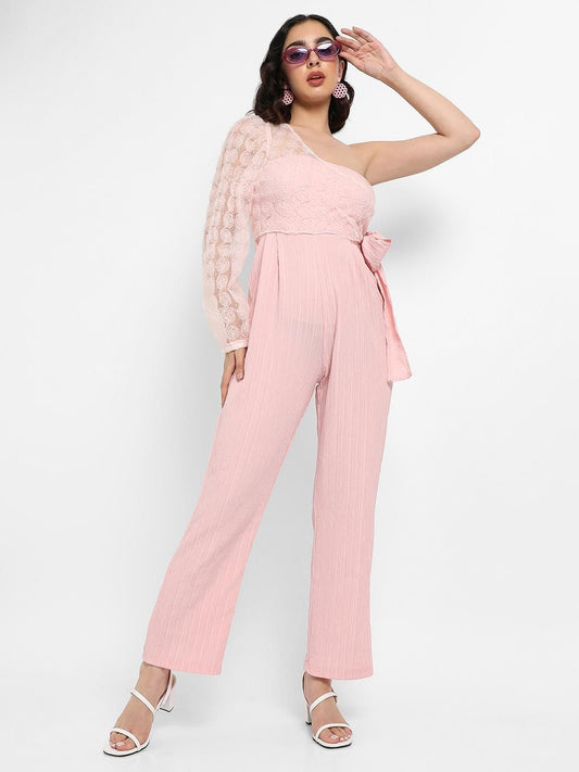 Campus Sutra Women's Solid Jumpsuit With Self-Design Details